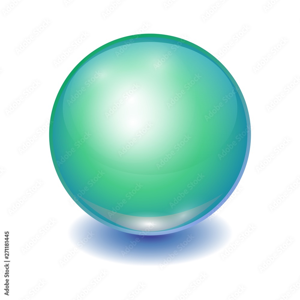 Vector realistic green multicolor ball, shine sphere with patch of light on white background. 3D illustration.