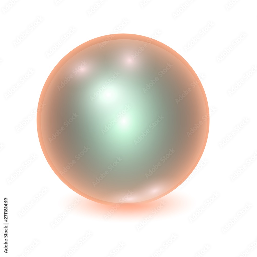 Obraz premium Vector realistic orange metall ball, shine sphere with patches of light on white background. 3D illustration.
