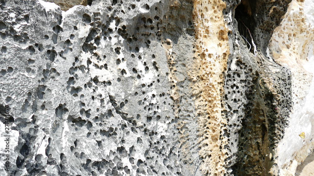 Texture of natural stone. Modern background. Image. Design for poster. Abstract backdrop. Black, grey, biege, sepia. Hole on the surface. Patterns and textures of rocks in nature. Closeup detail stone Texture of natural stone. Modern background. Image. Design for poster. Abstract backdrop. Black, grey, biege, sepia. Hole on the surface. Patterns and textures of rocks in nature. Closeup detail stone