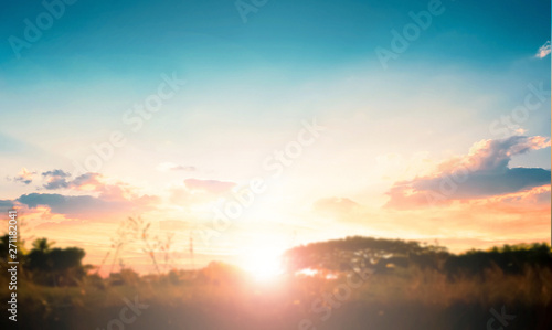 World environment day concept: Sun light and abstract blurred autumn sunrise background © paul