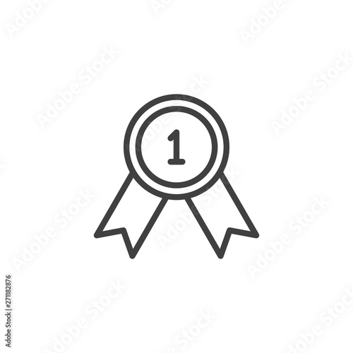 First place award line icon. linear style sign for mobile concept and web design. Award, medal badge outline vector icon. Winner, victory symbol, logo illustration. Vector graphics