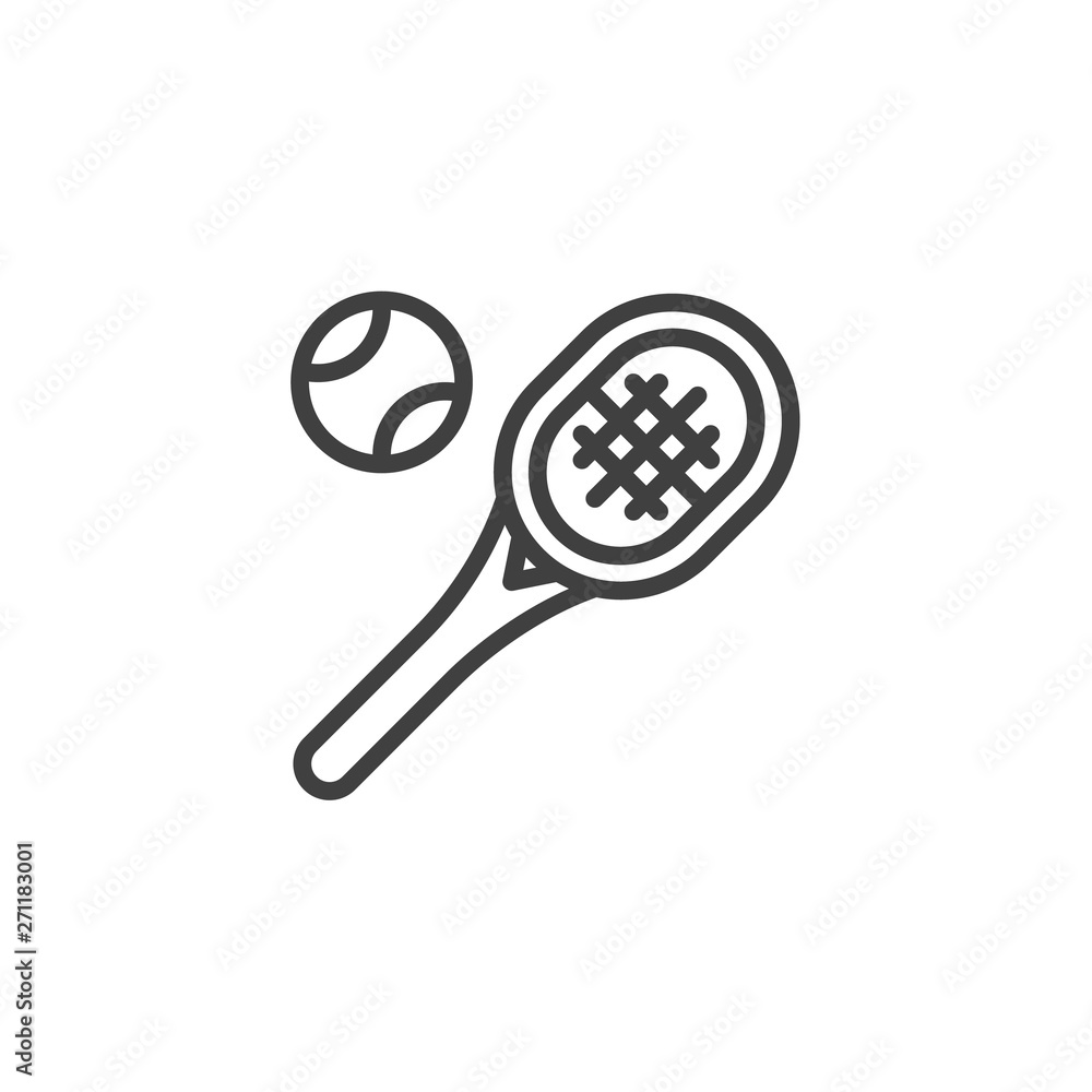 Tennis racket with ball line icon. linear style sign for mobile concept and web design. Tennis sport outline vector icon. Symbol, logo illustration. Vector graphics Tennis racket with ball line icon. linear style sign for mobile concept and web design. Tennis sport outline vector icon. Symbol, logo illustration. Vector graphics