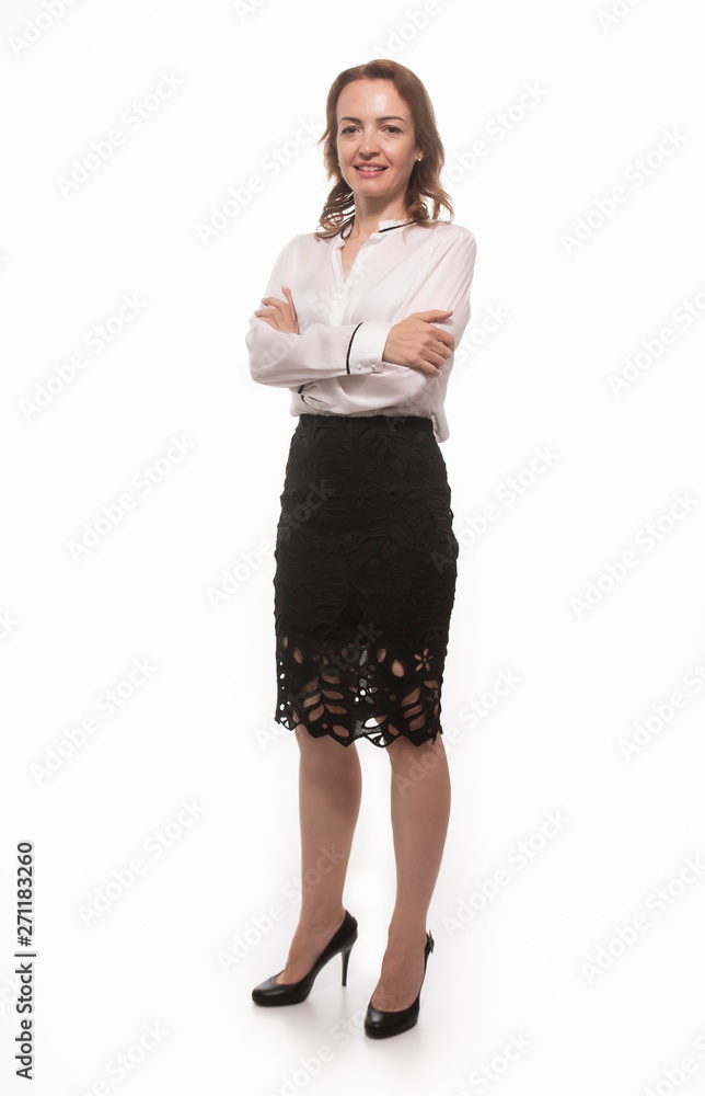One young mature woman, 45 years old, wearing formal clothes. One young mature woman, 45 years old, wearing formal clothes.