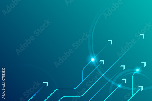 Arrow circuit blue background, copy space composition.