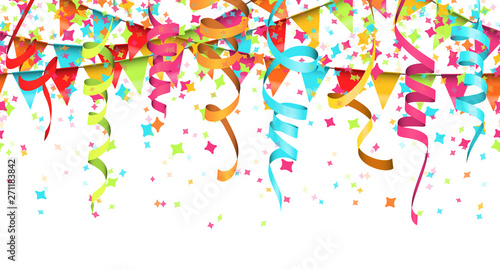 seamless colored confetti, streamers and garlands background