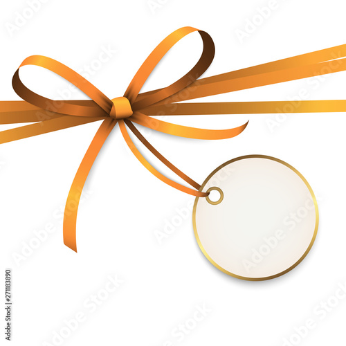 orange colored ribbon bow with hang tag