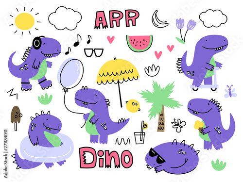 Vector set with dinosaurs. Isolate. Cartoon style.