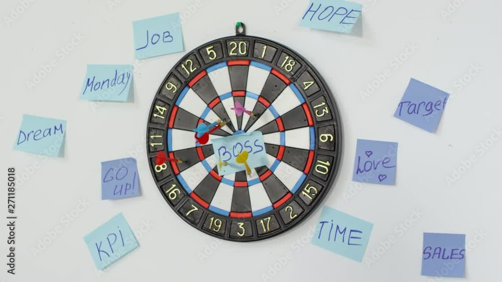 Closeup object shot of darts target with motivational goals written on