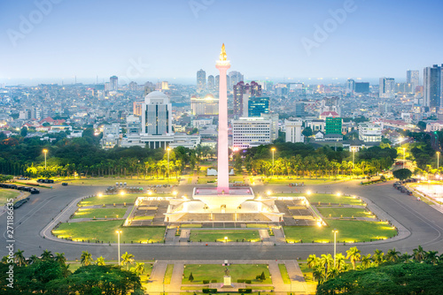 Jakarta city skyline with iconic symbol likes National Monument (Monas) at night