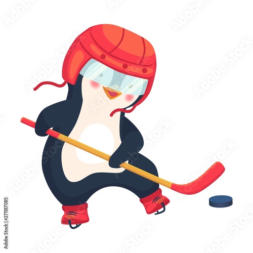 Photography penguin play ice hockey in the winter