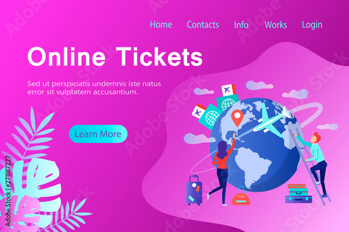 Online tickets banner in flat style.