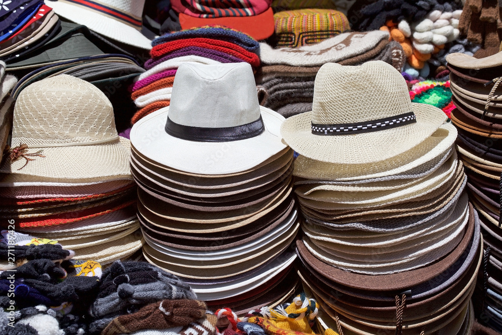 Hats for sale in textile shop in Purmamarca, Jujuy Province, Argentina