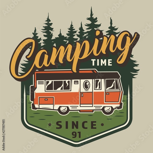 Vintage camping time colorful emblem