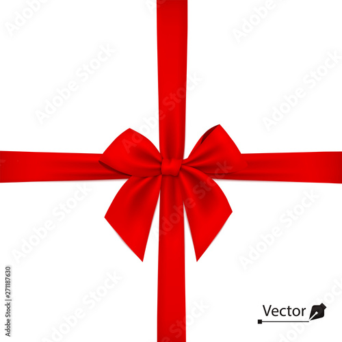 Red bow and ribbon isolated. Template for package, greeting card, brochure or poster. 