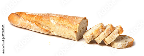 French baguette sliced. Isolated on white background.