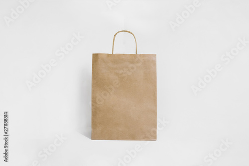 Recycled paper shopping bag on white background. High resolution