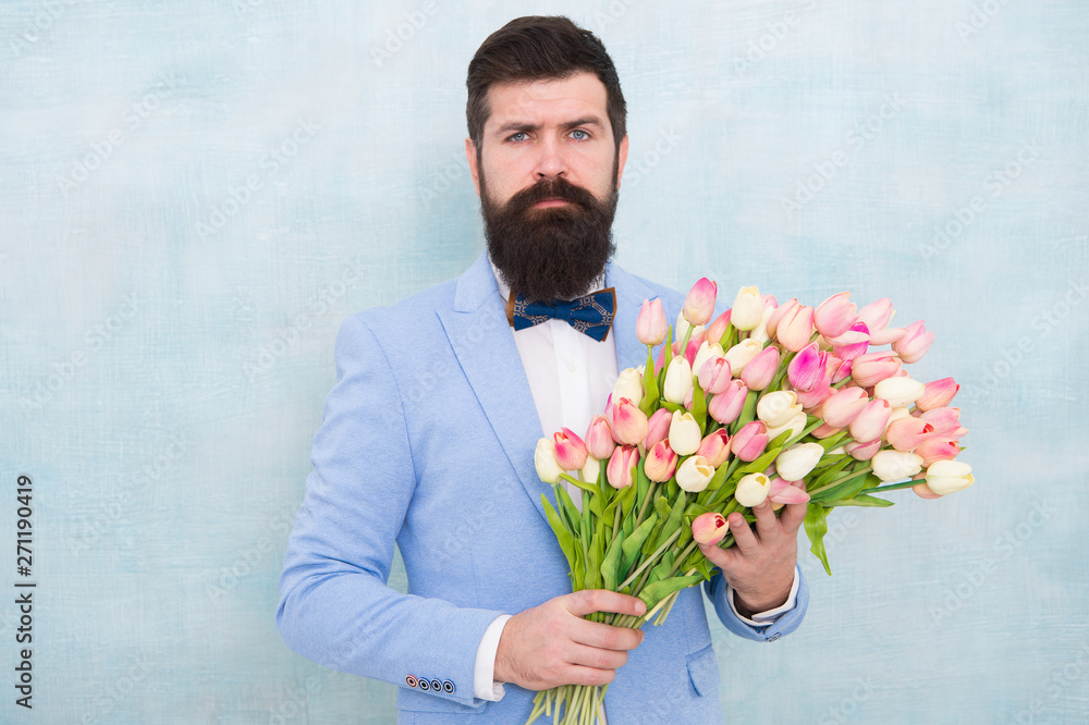 spring bouquet. 8 of march. love date with flowers. Happy Birthday. bearded man in bow tie with tulip flowers. womens day. Formal mature businessman bride groom at wedding party. Spring in my heart spring bouquet. 8 of march. love date with flowers. Happy Birthday. bearded man in bow tie with tulip flowers. womens day. Formal mature businessman bride groom at wedding party. Spring in my heart