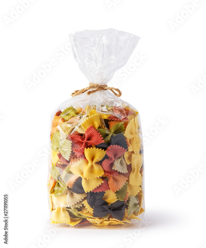 Transparent plastic pasta bag isolated on white background