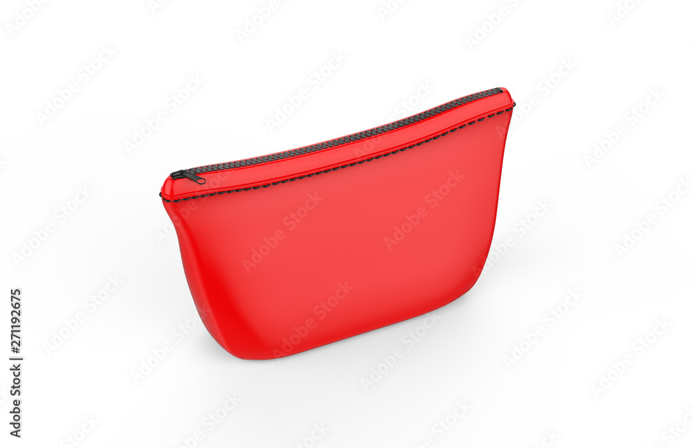 Blank pouch for cosmetics mock up on isolated white background, empty linen beautician bag with zip mock up template, 3d illustration Blank pouch for cosmetics mock up on isolated white background, empty linen beautician bag with zip mock up template, 3d illustration