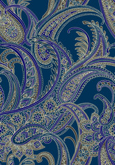 Wandcirkels Blauw goud patronen Klassiek paisley patroon naadloos  © 44ee32e