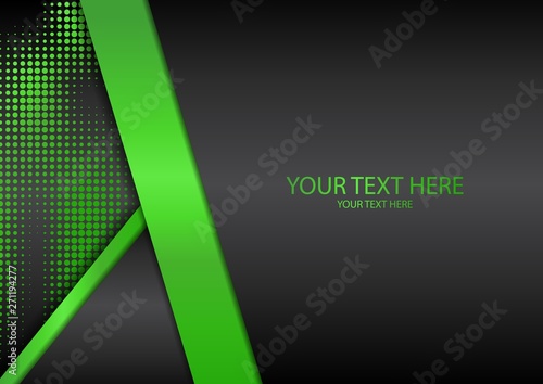 Bright halftone dots and colored inclined ribbons stripes on a dark background. Luxury poster background template.