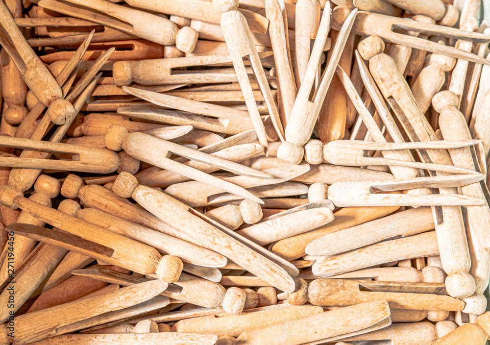 Background of wooden clothespins