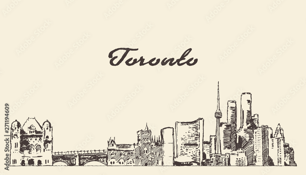 Toronto skyline Canada hand drawn vector sketch