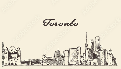 Toronto skyline Canada hand drawn vector sketch