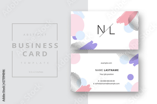 Trendy minimal abstract business card template. Modern corporate stationery id layout with geometric pattern. Vector fashion background design with information sample name text. photo