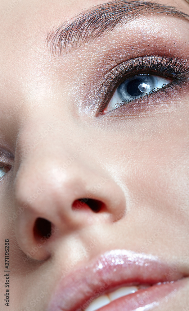 Closeup macro shot of human woman face Closeup macro shot of human woman face