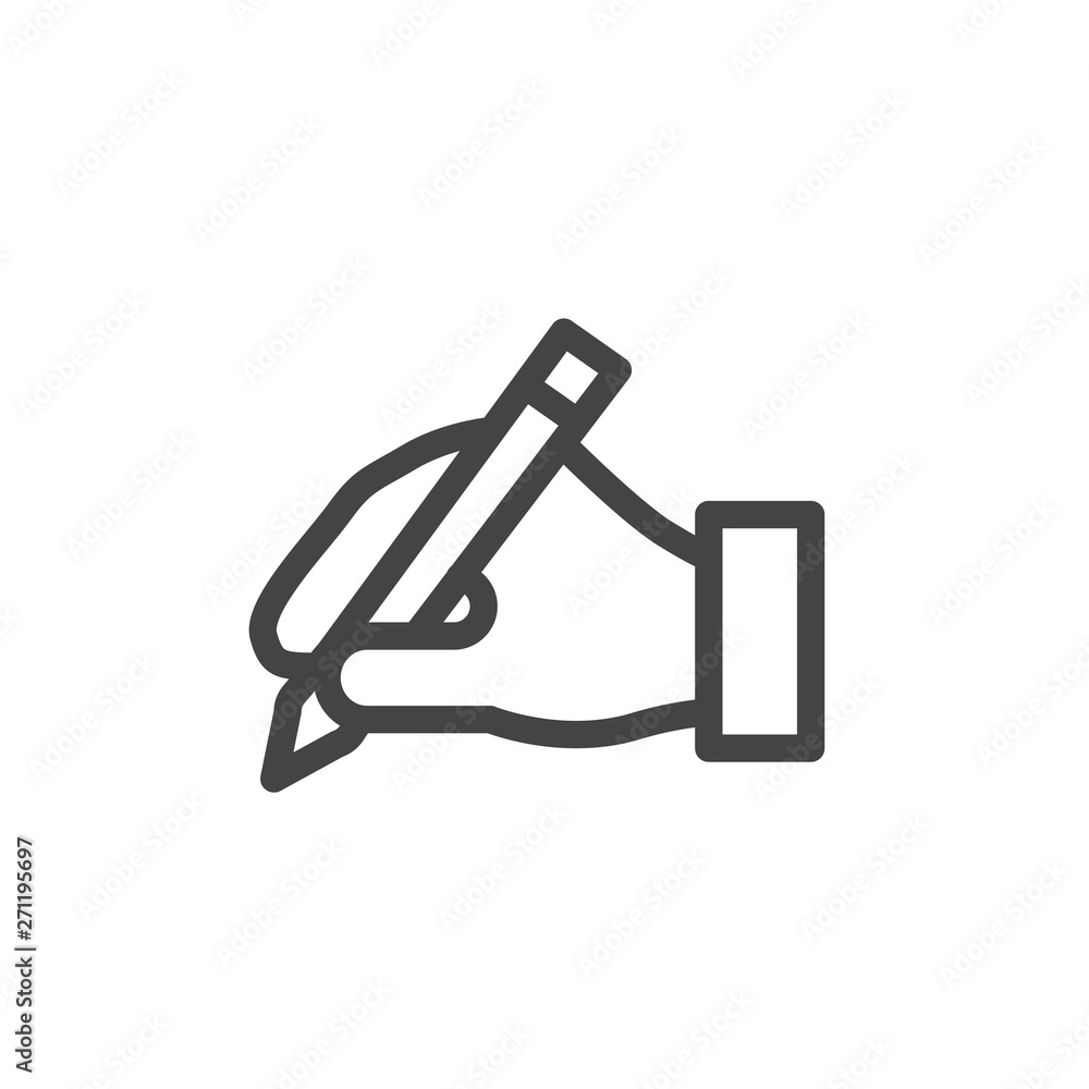Hand writing icon outline isolated on white background Hand writing icon outline isolated on white background