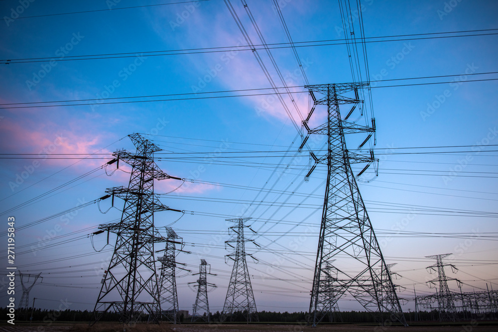 Silhouette of Power Supply Facilities at Sunset