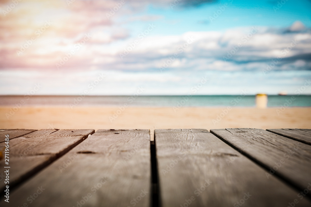 Table background and summer beach 