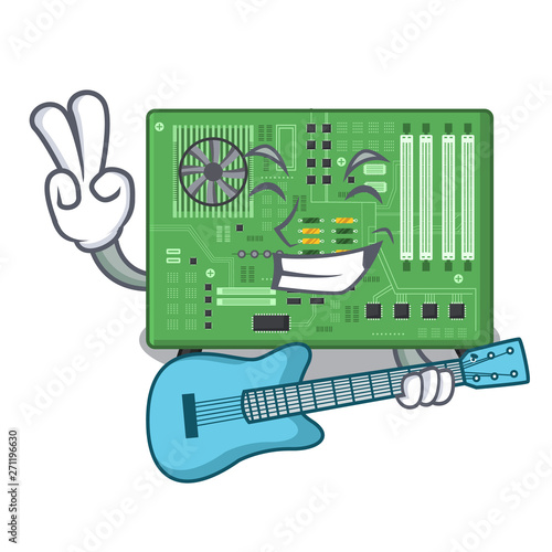 With guitar motherboard in the a computer cartoon