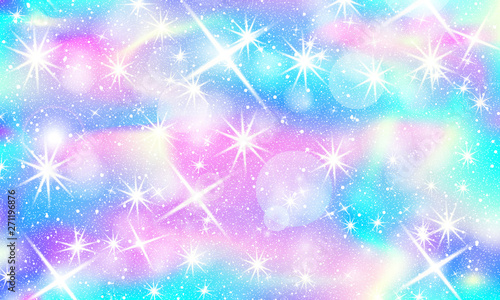 Unicorn rainbow background. Holographic sky