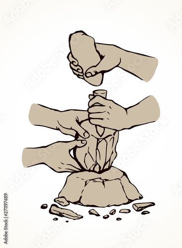 Vector illustration. Primitive people make stone tools