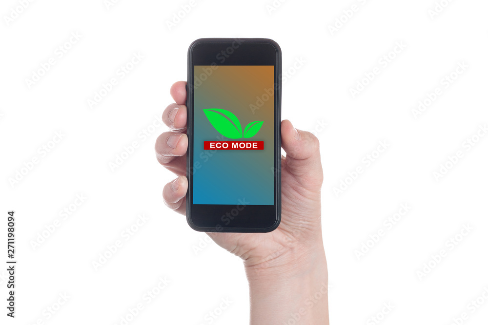Hand holding black smartphone with text Hand holding black smartphone with text