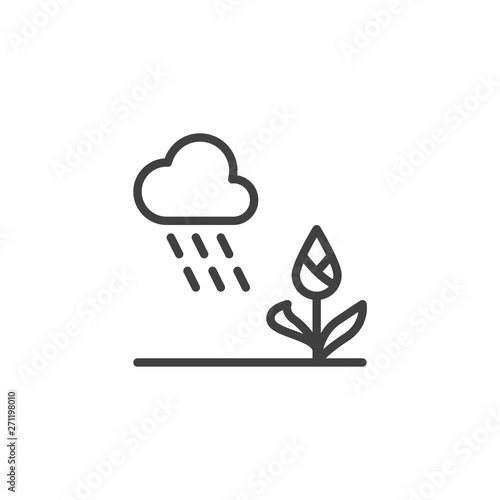 Cloud rain and flower line icon. linear style sign for mobile concept and web design. Nature watering flower outline vector icon. Symbol, logo illustration. Vector graphics