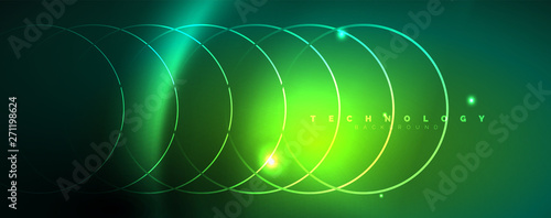 Shiny neon lines template - northern lights glowing blur lines. Futuristic style glow neon 80s disco club or night party techno template © antishock