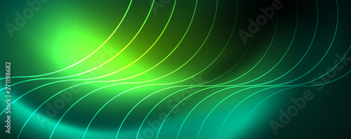Shiny neon lines template - northern lights glowing blur lines. Futuristic style glow neon 80s disco club or night party techno template