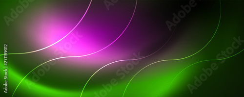 Shiny neon lines template - northern lights glowing blur lines. Futuristic style glow neon 80s disco club or night party techno template