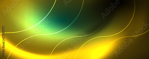 Shiny neon lines template - northern lights glowing blur lines. Futuristic style glow neon 80s disco club or night party techno template