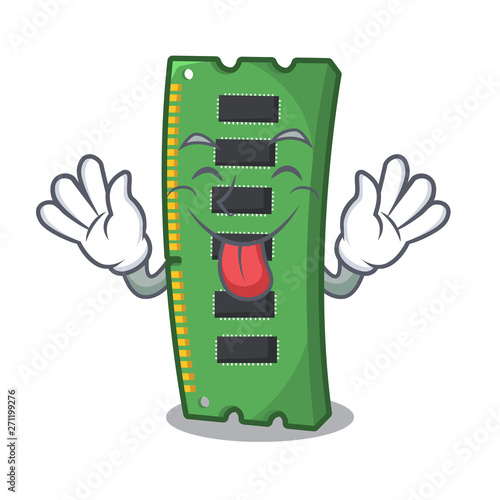 Tongue out RAM memory card above cartoon table