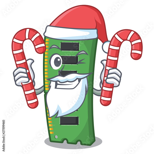 Santa with candy RAM memory card above cartoon table