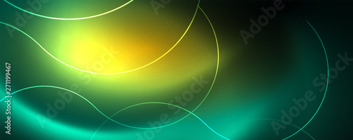 Shiny neon lines template - northern lights glowing blur lines. Futuristic style glow neon 80s disco club or night party techno template