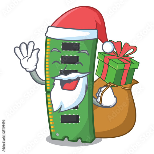 Santa with gift RAM memory card above cartoon table