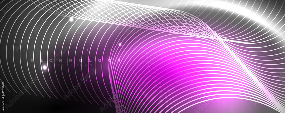 Shiny neon lights, dark abstract background with blurred magic neon light curved lines Shiny neon lights, dark abstract background with blurred magic neon light curved lines
