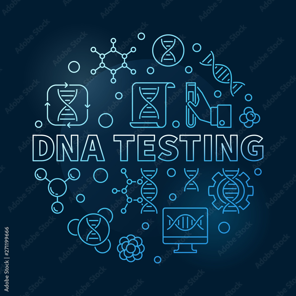DNA Testing vector circular blue outline illustration on dark background DNA Testing vector circular blue outline illustration on dark background