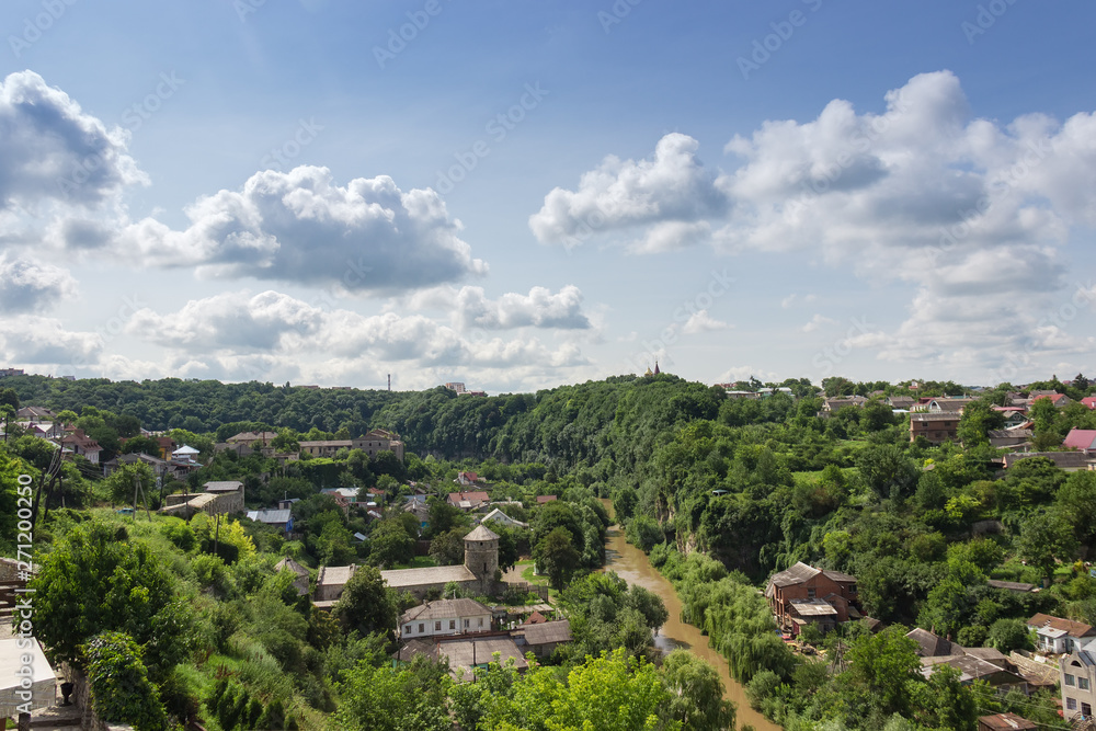 Canyon and part of Old town, Kamianets-Podilskyi city, Ukraine