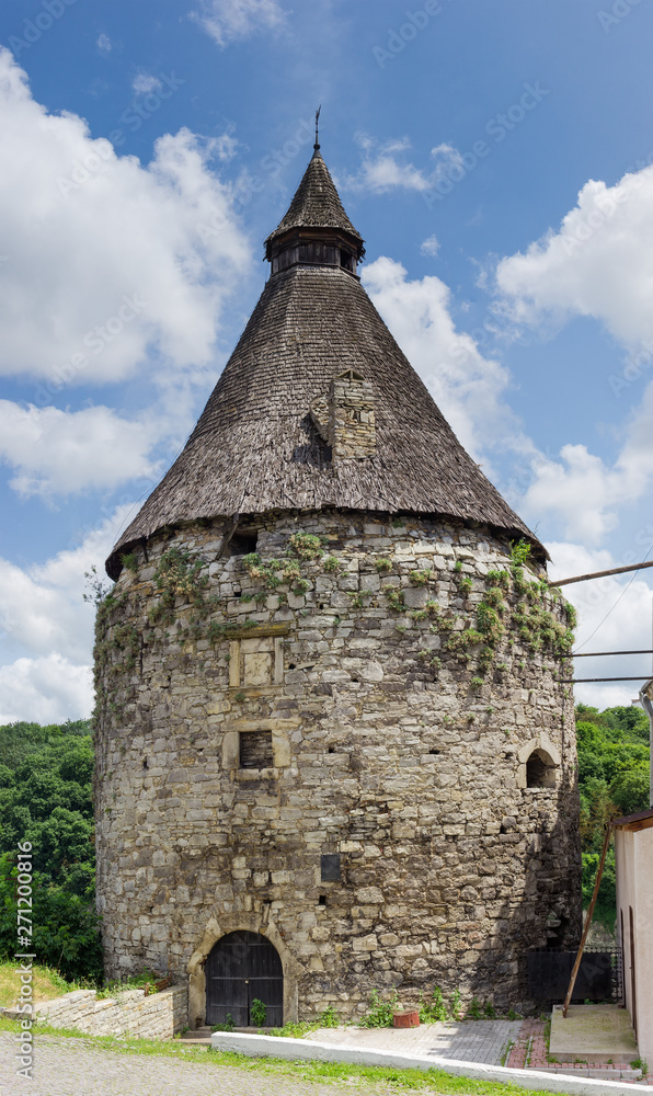 Mediaeval defensive Goncharska tower in Kamianets-Podilskyi city, Ukraine